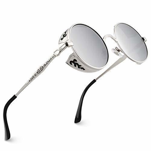 CGID E71 Steampunk estilo retro inspirado círculo metálico redondo gafas de sol