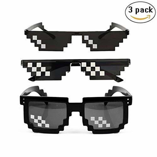 3 Pack Gafas Pixeladas Gafas de Sol Thug Life Mosaico Ojo Desgaste