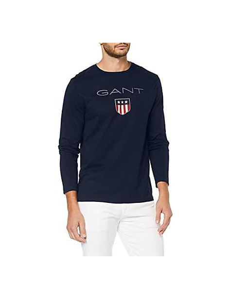 GANT The Original Long Sleeved T-Shirt Camisa Manga Larga, Azul