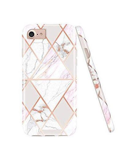 Shiny Rose Gold Geometric Pink Marble