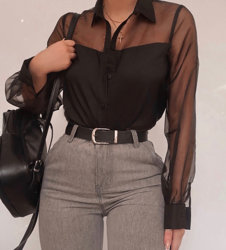 Social camisa preta e transparente 
