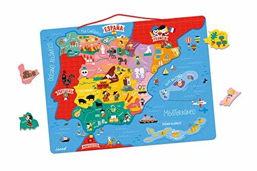 Product Janod- Mapa Magnético de España 50 Piezas, Multicolor, única