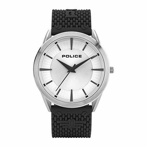Police Patriot Men's Quartz Watch Silver Stainless Steel Case with Black Silicone