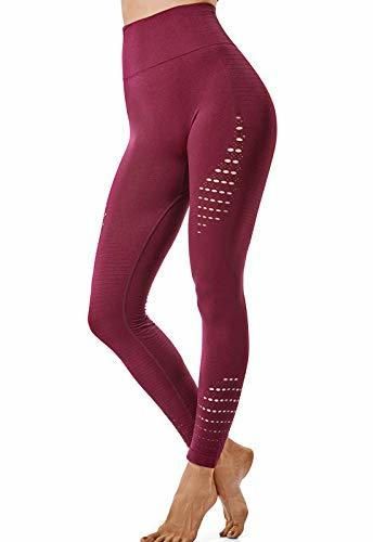 FITTOO Leggings Sin Costuras Corte de Malla Mujer Pantalon Deportivo Alta Cintura