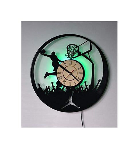 jiangying store Bola King Jordan Disco de Vinilo Reloj de Pared LED luz Nocturna Control Remoto de Baloncesto Creativo hogar decoración de la Pared Reloj
