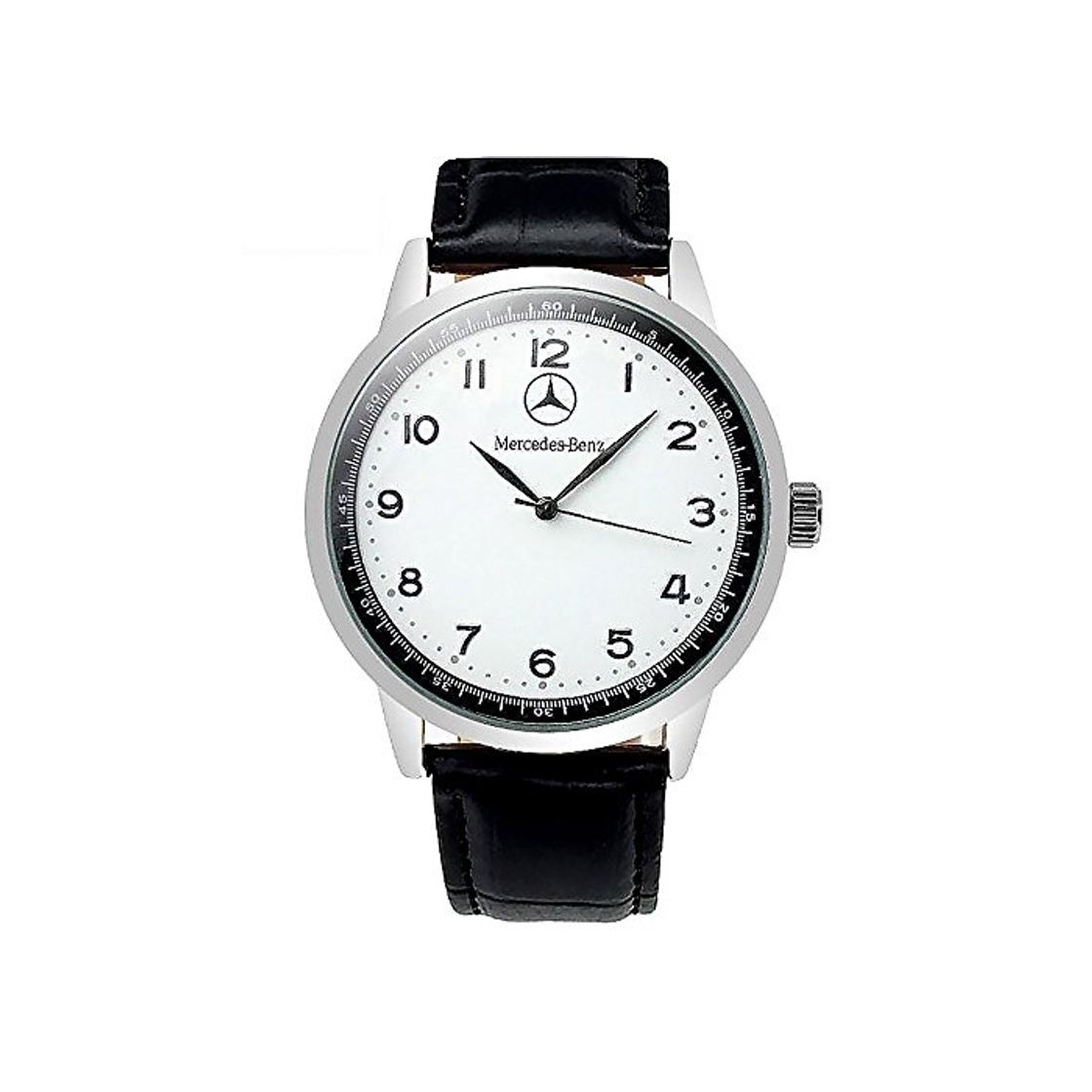 Fashion Mercedes Benz Cuarzo Redondo Reloj Deportivo Blanco Dial Negro Banda