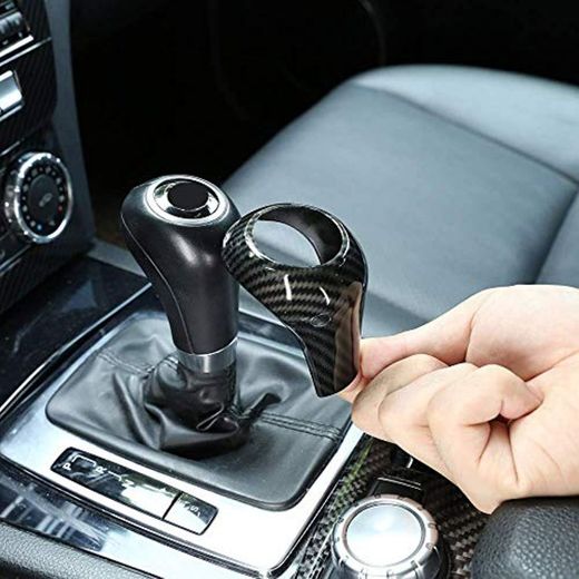 Estilo de Fibra de Carbono ABS Car Gear Shift Head Trim Sticker Compatible con Ben z C Class W204 E W212 GLK X204 CLS W218 A G Class