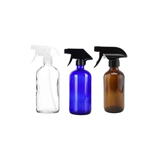 Minkissy 3 Piezas Botellas de Spray Hidratante de Vidrio Recargables Botellas de Spray de Jardín Planta Mister para Líquido Transparente Azul Marrón 500ml
