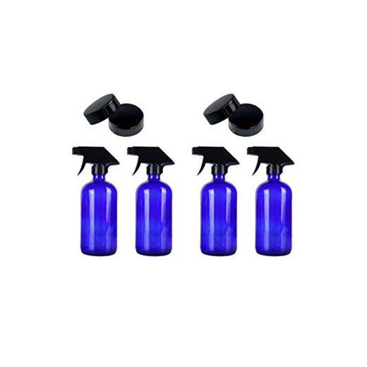 Minkissy 4 Botellas de Spray de Vidrio PiezasHidratante Vacías Recargables Botellas de Spray de Jardín Plantas Mister Tamaño de Viaje para Azul Líquido con Boquilla Y