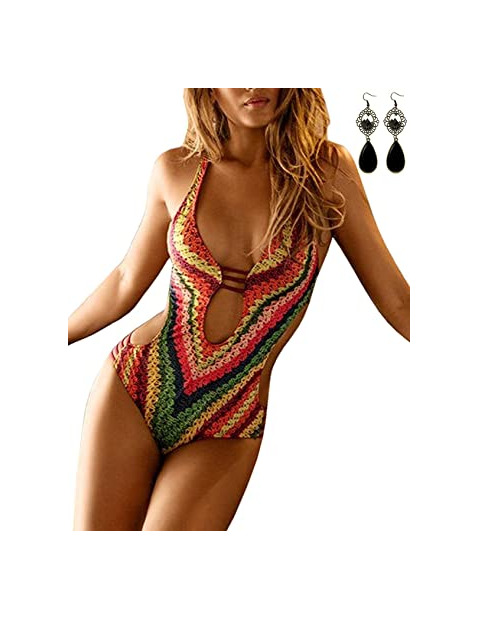 Product MODETREND Mujer Bikini Push up de Escotado por Detrás Deep V-Neck Monokini