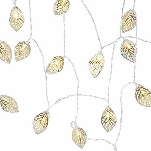 Lewondr String Lights Geometric Silver Leaf LED Metal Fairy Lights 3m/9.8ft 20