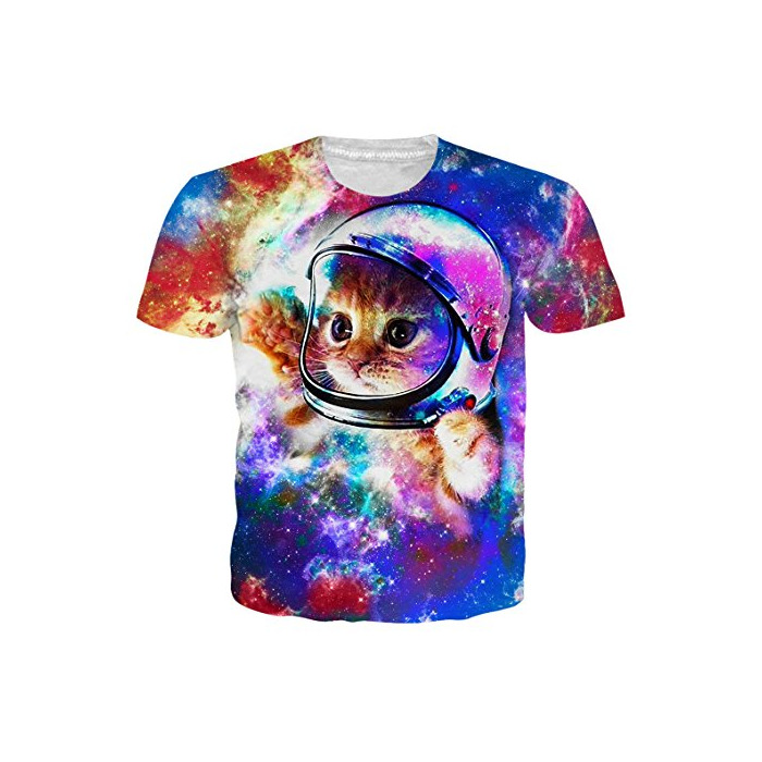 Fashion RAISEVERN 3D Gato Camiseta Estampada Hombre Divertidas T-Shirt Mujer Manga Corta XL