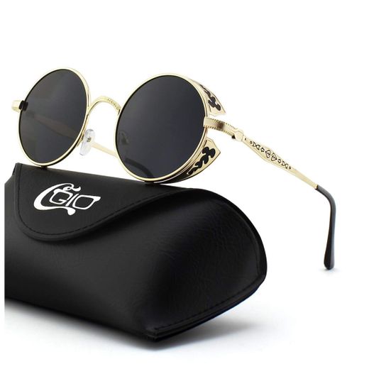 CGID E72 Steampunk estilo retro inspirado círculo metálico redondo gafas de sol