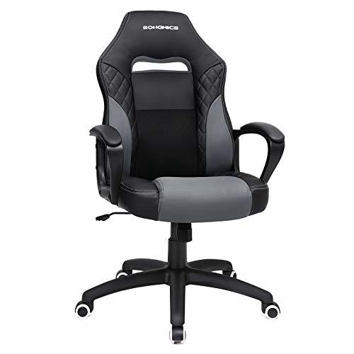 Home SONGMICS Racing Silla de Escritorio computadora Oficina Ergonómica Regulable PU Negro-Gris OBG38BG