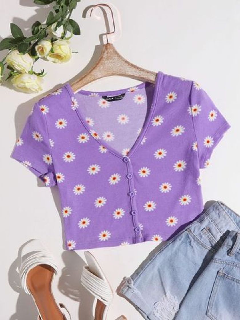 Social Cropped lilas florido 