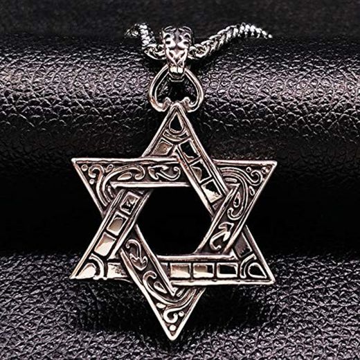 TUDUDU Hexagram Acero Inoxidable Largos Hombres Collar Joyería Plata Color Collar Joyería Regalo Correntes