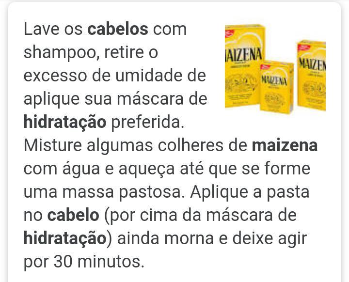 Products Maisena para hidratação capilar