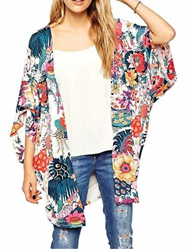 Fashion Cardigans de Kimono Floral para Mujer? Mangas 3/4 Tops Ligero Suave Suelta