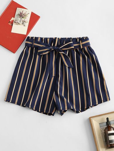 ZAFUL Belted High Waisted Stripes Shorts