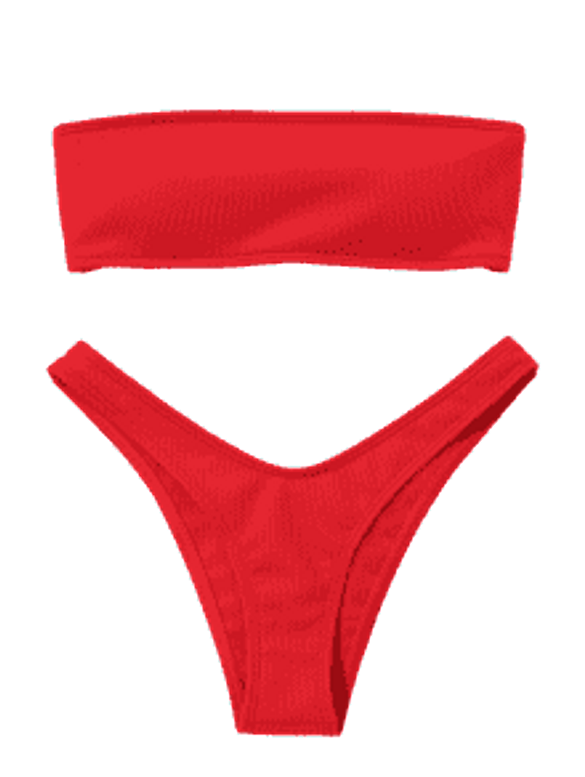 High Cut Ribbed Bandeau Bikini Set