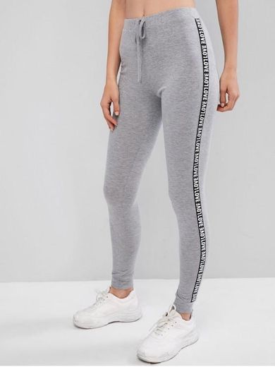 ZAFUL Letter Patched Heathered Tied Leggings