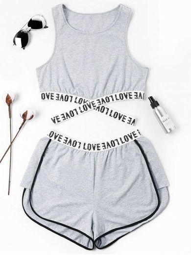 ZAFUL letter Patched Crossover Shorts Set