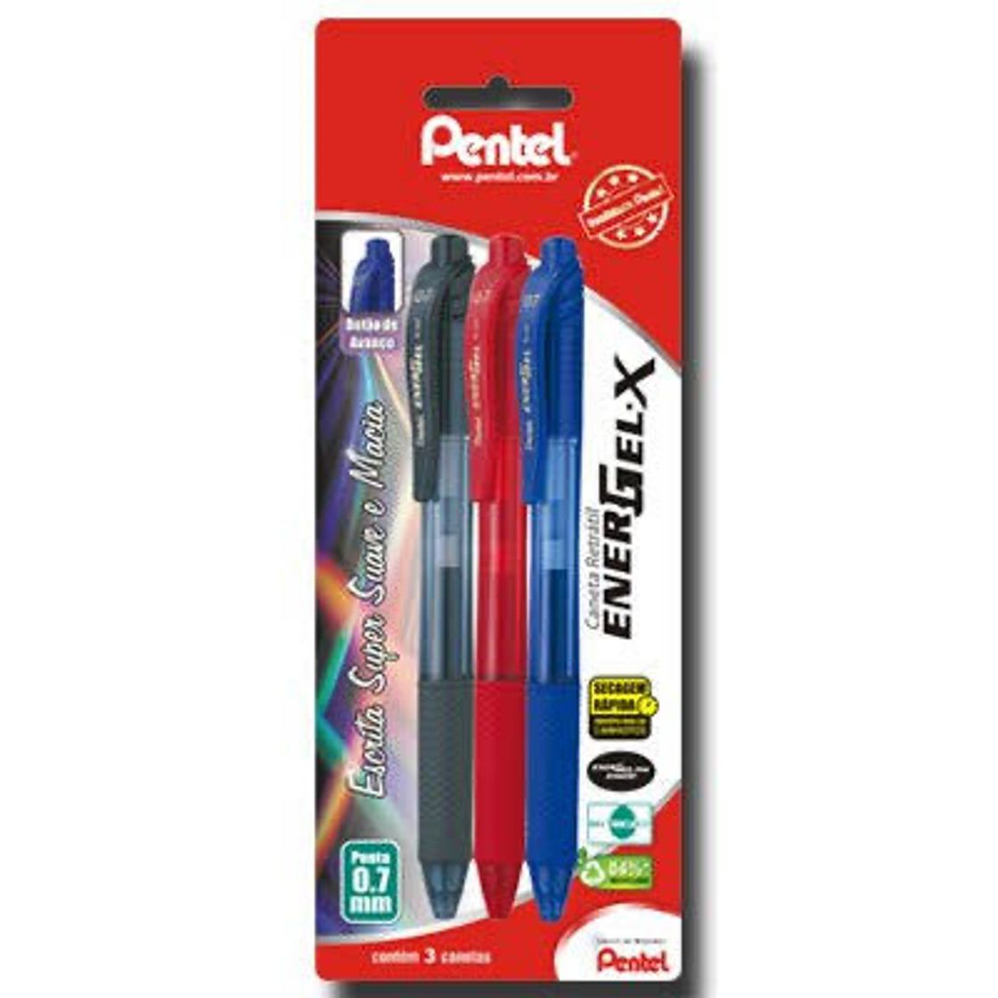 Moda Caneta gel retrátil Energel-X 0,7mm preta BL107 Pentel BT 1 