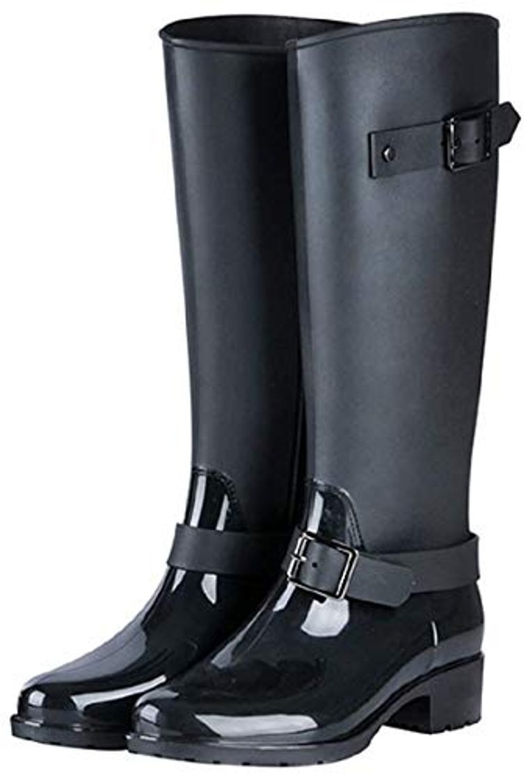 Moda TQGOLD® Botas de Agua Mujer Niña Botas de Lluvia Altas Impermeable Goma Wellington Boots Negro Talla 40