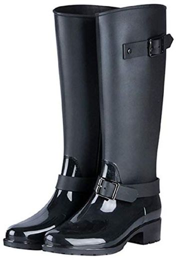 TQGOLD® Botas de Agua Mujer Niña Botas de Lluvia Altas Impermeable Goma Wellington Boots Negro Talla 40