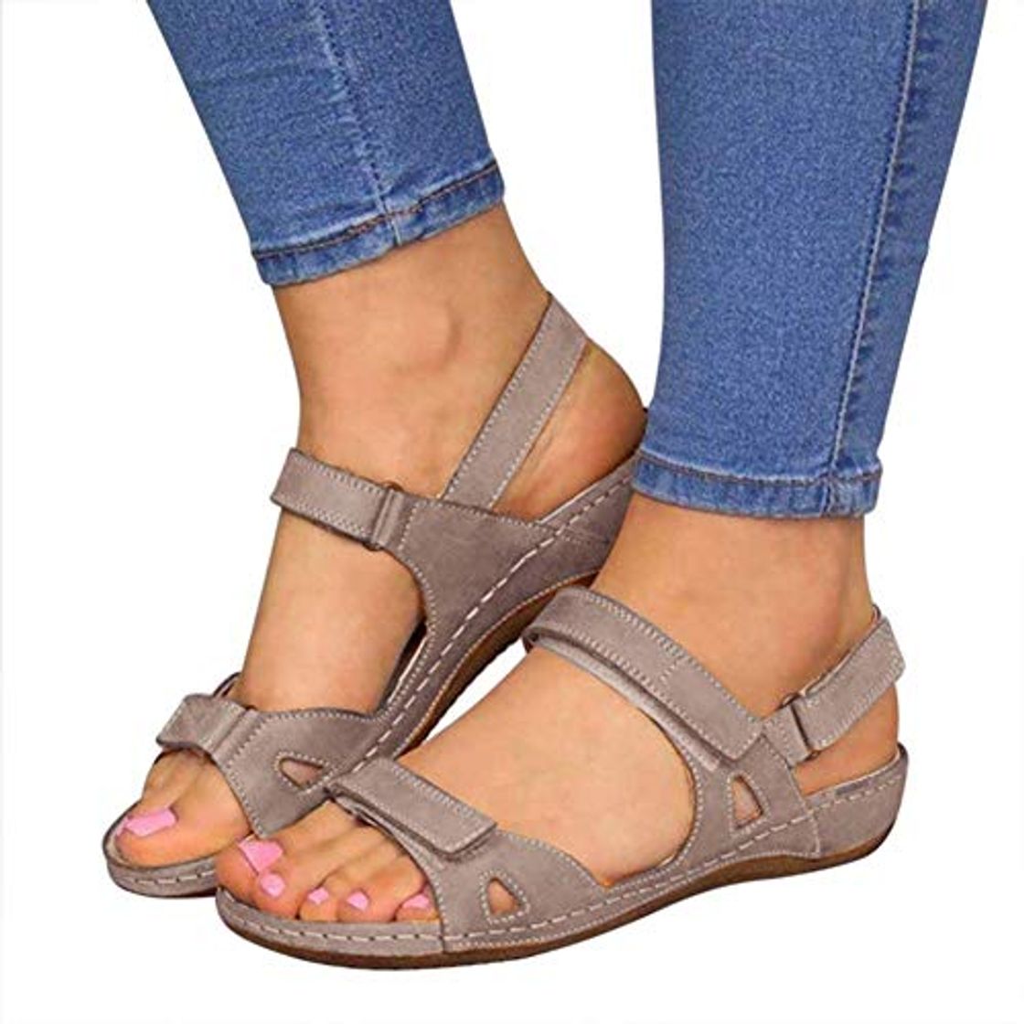 Fashion JHGF Sandálias confortáveis ​​de verão Feminino com bico Aberto e Super macio Premium Sandálias ortopédicas de Salto baixo para caminhada Sandálias corretoras de Salto Alto Feminino