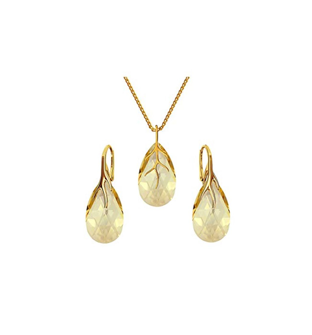 Beforya Paris* * * Almendra * – Plata 925 chapado en oro 24 K – Juego de joyas para mujer * Golden Shadow * – joyas con cristales de Swarovski Elements – Pendientes y collar con caja de regalo BAP39