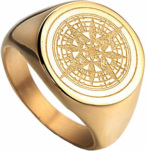 Moda OAKKY Brújula Místico Hip Hop Anillo Hombre Acero Inoxidable Oro Tamaño 29