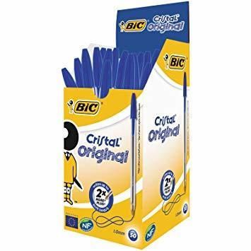 BIC Cristal - Bolígrafo de punta redonda, 50 unidades, azul: Amazon ...