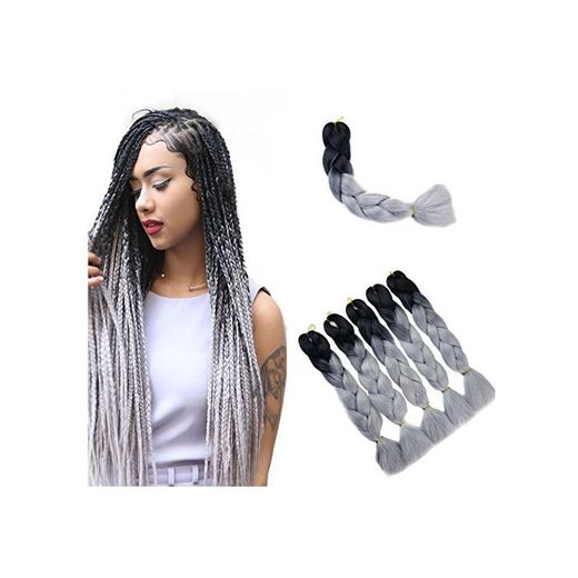Kanekalon Black to Silver Jumbo Ombre Braid Synthetic Hair Extensions, 100G