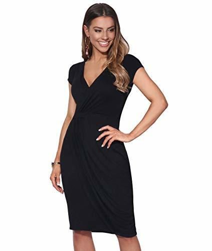 KRISP Vestido Moda Mujer Fruncido, Negro