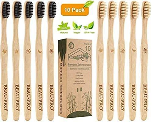 Escova de dentes de bambu, embalagem com 10 escovas de dente