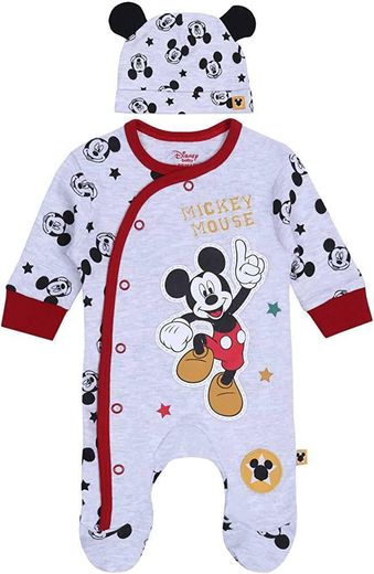 Pijama de bebê, cinza com estrelas Mickey Mouse Disney

