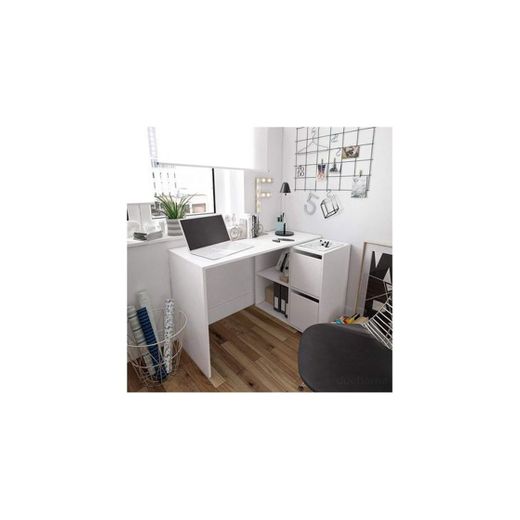 Habitdesign 008311A - Mesa Escritorio, Mueble de despacho, Modelo Adapta, Color Blanco