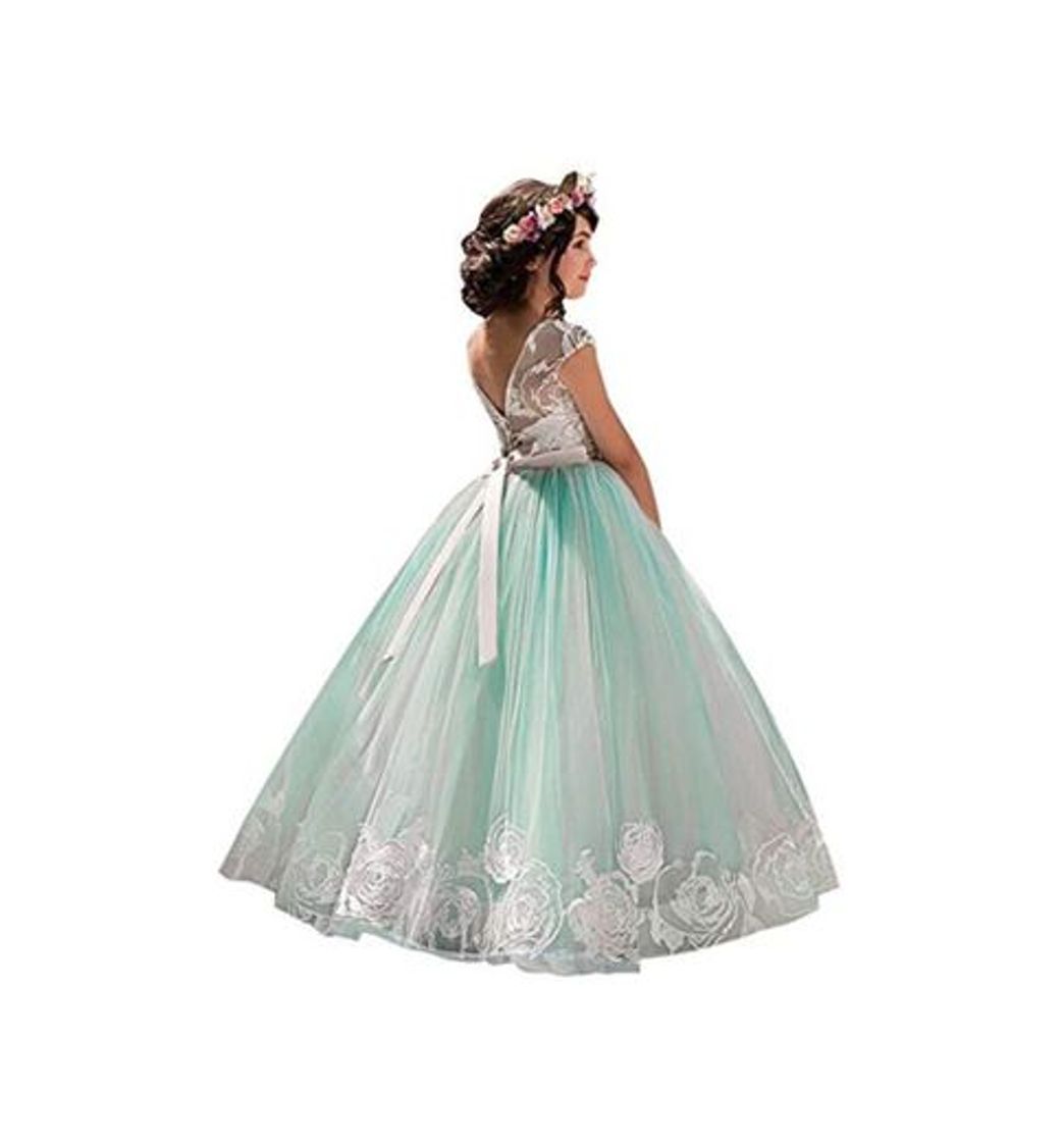 Social NNJXD Vestido largo princesa bordado de encaje de las niñas vestido largo