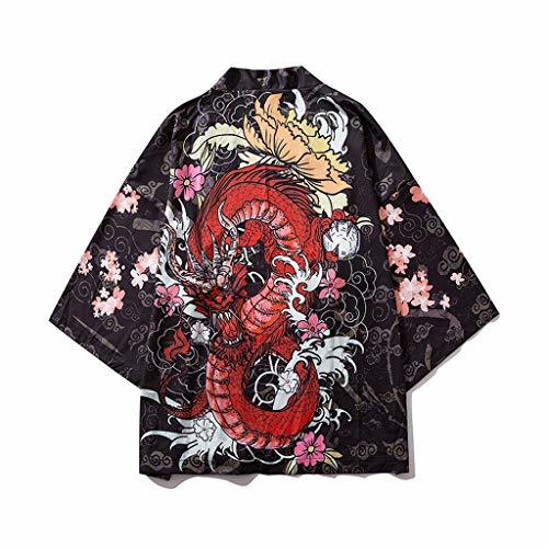 Moda BBring Moda Masculina Hombres Kimono Pintura Japonés Dragón Cardigan Encubrir Frente Delantera