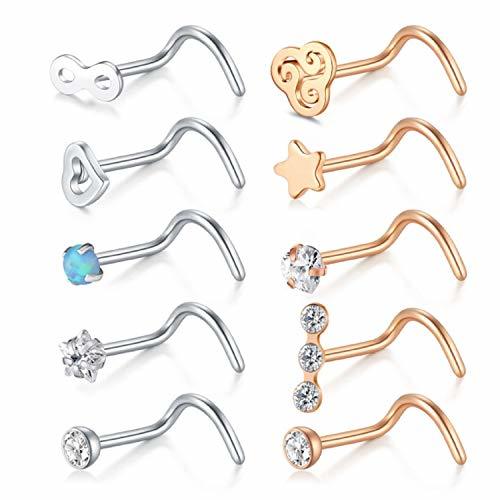 Fashion LAURITAMI Pendientes Piercing Nariz de Acero Quirúrgico Perno Curvos 20G 7 mm