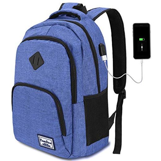 YAMTION Mochila Portatil para Hombre con Puerto de Carga Externa USB para