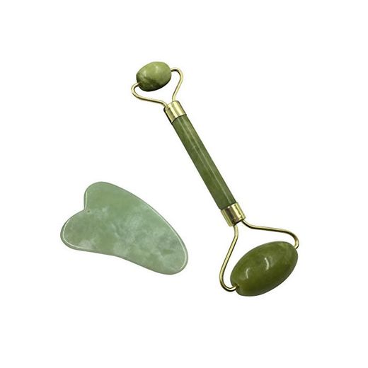 Frcolor Anti-envejecimiento Jade Roller Therapy y Gua Sha Scraping Tool Set Natural