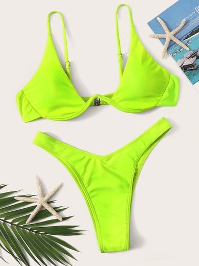 Top con aro con set de bikini de pierna alta | SHEIN ES