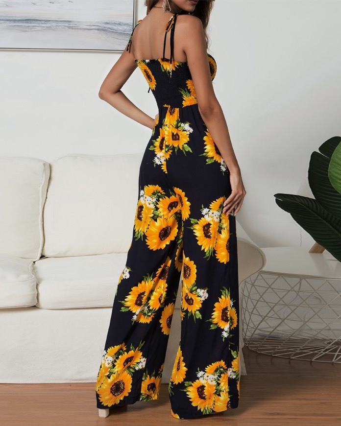 Products Sunflower Print Spaghetti Strap Jumpsuit