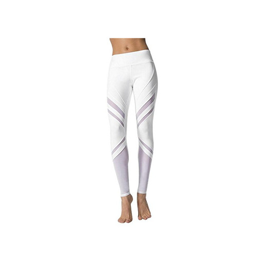 VJGOAL Mujeres Casual Moda Malla de Empalme Blanco Cintura Alta Deportes Gimnasio