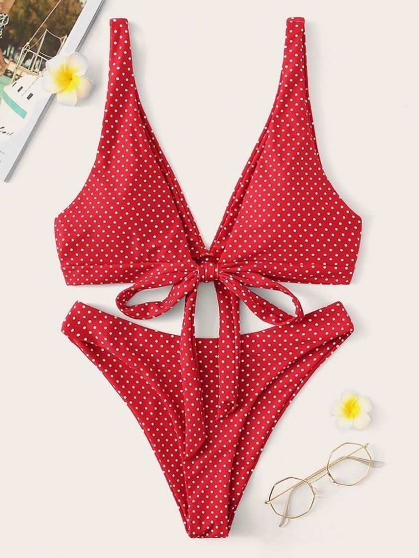 Social Bikini rojo lunares