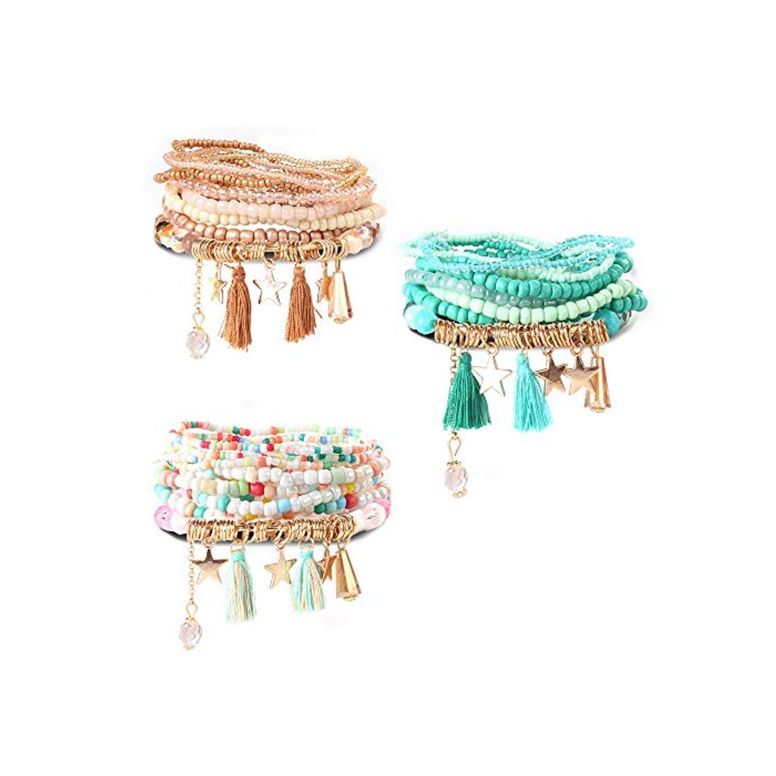 Productos Milacolato 3Set Bead Mala Wrap Bracelet para Mujeres Niñas de Bohemia de Múltiples Capas Pulseras Apilables