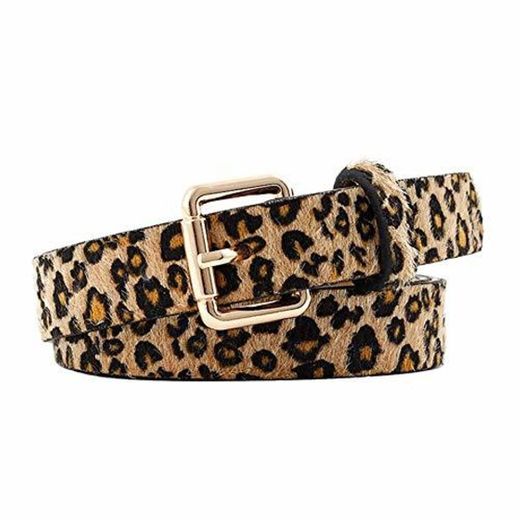 Wicemoon 1pcs Camello Cinturón de Mujer Leopardo Patrón Aleación Hebilla Cinturón Para