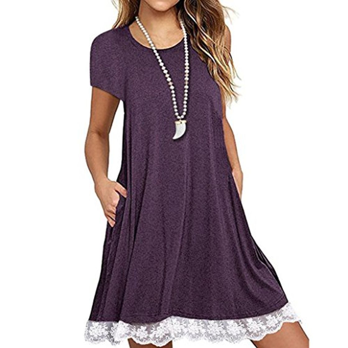 Fashion QinMM Mini Vestido Encaje Fiesta Suelto de Mujer, Camisola de Verano de